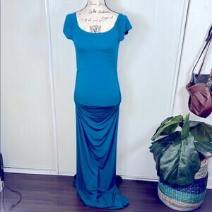 Beautiful Teal Slinky Cap Sleeve Maxi Dress size Large